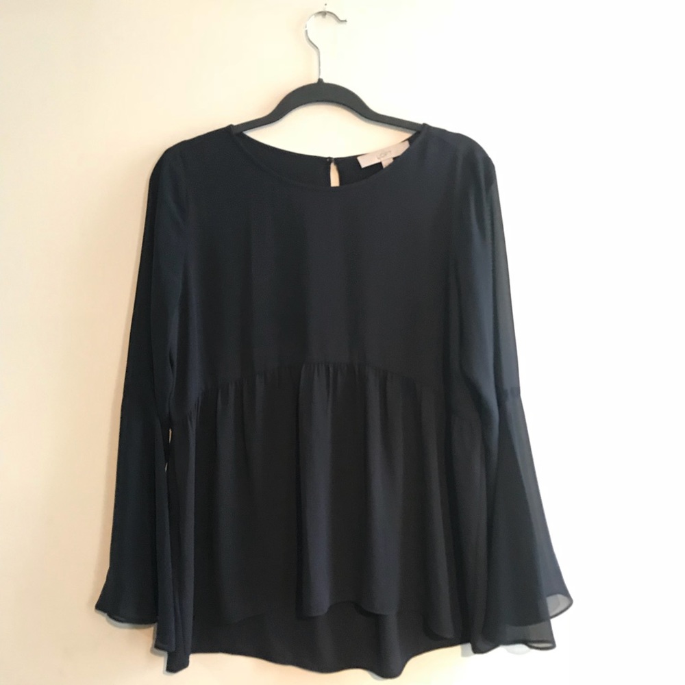 LOFT navy bell sleeve woven